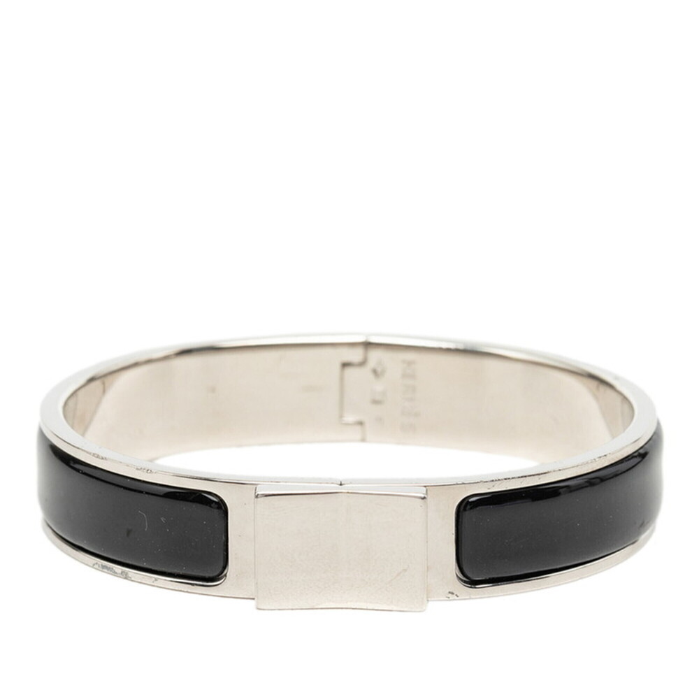 Hermes Clic Loquet Enamel Bracelet Bangle Silver Black Metal Women's HERMES